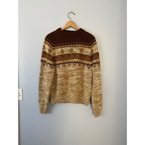 Vintage Brown Fair Isle Sweater, Size Large, National Shirt Shops Sweater, Brown - Picture 1 of 9